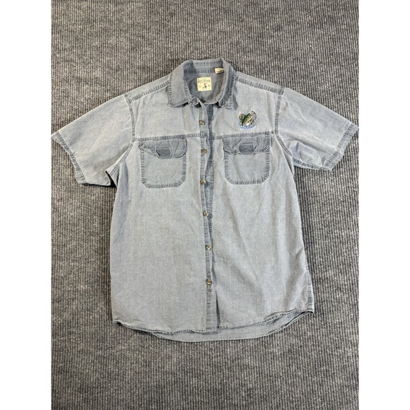 RedHead Other - RedHead Men's Gray Chambray Short Sleeve Button-Up Cotton Shirt Fish L